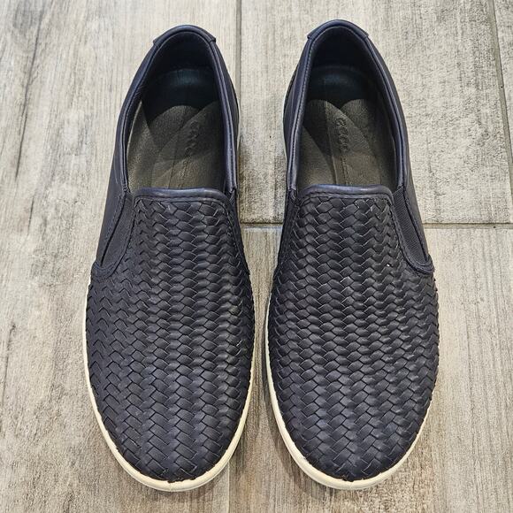 ECCO Soft 7 Woven Leather Slip On Sneakers Women 39 US 8 - 8.5 Black Casual - Picture 3 of 12